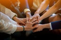 People putting their hands together. Friends with stack of hands showing unity and teamwork. Business people join hand together du Royalty Free Stock Photo