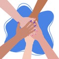 People putting their hands together. Unity and support gesture. Concept of support, teamwork and cooperation. Flat Royalty Free Stock Photo