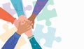 People putting their hands together. Unity and support gesture. Concept of support, teamwork and cooperation. Flat Royalty Free Stock Photo