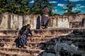 People on pyramid at the Maya city of Zaculeu Royalty Free Stock Photo