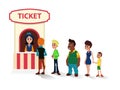 People Queue to Cinema Ticket Office Flat Cartoon