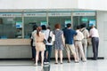 People in the queue at the windows of the hospital Royalty Free Stock Photo