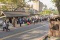 People queueing in front of public bath house at early morning. Royalty Free Stock Photo