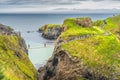 People queueing to crossing Carrick a Rede rope bridge to access island, Northern Ireland