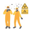 People in radiation suits and respirators. Emergency situation