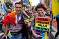 People with rainbow flags during the March of Equality, LGBT March