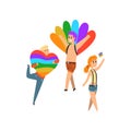 People with rainbow flags and symbols, lgbt community celebrating gay pride cartoon vector Illustration Royalty Free Stock Photo