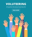 People raised hands, voting arms. Volunteering, charity, donation and solidarity vector concept