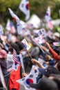 People rally in the street in support of Korea USA alliance in Seoul South Korea