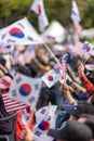 People rally in the street in support of Korea USA alliance in Seoul South Korea