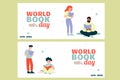 People reading books set of banners horizontal. World Book Day