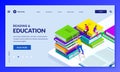 People reading books. Vector isometric illustration. Landing page or banner design template. Education and study themes