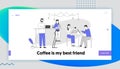 People Recreation Leisure Website Landing Page. Characters Sitting in Cafe, Chatting in Mobile Phone Using Wifi Internet