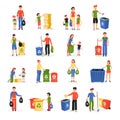 People Recycling Waste Flat Icons Collection Royalty Free Stock Photo