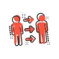 People referral icon in comic style. Business communication vector cartoon illustration pictogram. Reference teamwork business