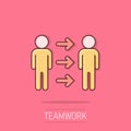 People referral icon in comic style. Business communication vector cartoon illustration pictogram. Reference teamwork business