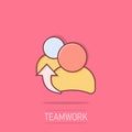 People referral icon in comic style. Business communication vector cartoon illustration pictogram. Reference teamwork business