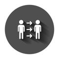 People referral icon in flat style. Business communication vector illustration with long shadow. Reference teamwork business