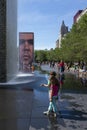 People refreshing at the Crown Fountain, in the Millennium Park in the city of Chicago