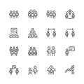 People and relations icons in thin line style