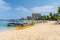 People relax on the Ocho Rios Bay Beach in Ocho Rios, Jamaica