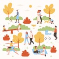 People relax in park vector illustration, cartoon flat woman man couple characters or family with kid have fun in summer