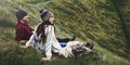 People Relaxation Sitting Mountain Carefree Togetherness Concept