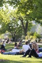 People relaxing on the grass at Square du Vert Galant, Paris, ÃÅ½le-de-France