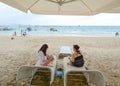 People relaxing during holidays on Boracay beach