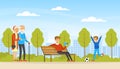 People Relaxing in Nature in Urban Park, Elderly Couple Walking, Young Man Sitting on Bench and Reading Book, Cute Boy Royalty Free Stock Photo