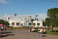 People relaxing in the park VDNKh near the Pavilion 66