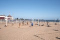 People relaxing and playing volleyball at Santa Cruz sandy beach Royalty Free Stock Photo