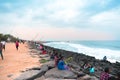 People relaxing at sunset on promenade beach pondicherry Royalty Free Stock Photo