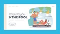 People Relaxing on Tropical Resort Landing Page Template. Tourist Characters on Vacation. Woman Lounging at Poolside Royalty Free Stock Photo