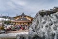 People relaxing in upper ski restaurant after day of skiing or snowboarding, Bialka Tatrzanska Royalty Free Stock Photo