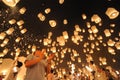 People release Khom Loi, the sky lanterns during Yi Peng or Loi Krathong festival