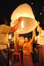 People release Khom Loi, the sky lanterns during Yi Peng or Loi Krathong festival