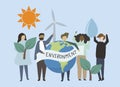 People with renewable energy resources illustration