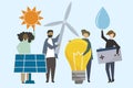 People with renewable energy resources illustration