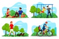 People rest outdoor on nature vector scene set