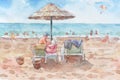 People resting on the beach watercolor