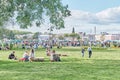 People resting in clearing during traditional summer Irbit fair, Russia Royalty Free Stock Photo