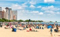 People resting on the most popular North Avenue Beach in Chicago.
