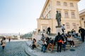 People resting near Tomas Garrigue Masaryk statue Royalty Free Stock Photo