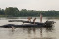 People resting and sailing. Summer beach on one of the banks of river Desna. Oster, Ukraine. Juny 17, 2017