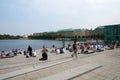 People resting to Binnenalster Lake. Hamburg