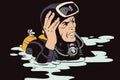 People in retro style. Diver.