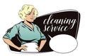 People in retro style. Girl from cleaning service.