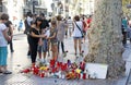 People reunited on Barcelona`s Rambla after terrorist atack.