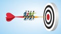 People riding on arrow to dartboard. Vector illustration. Royalty Free Stock Photo